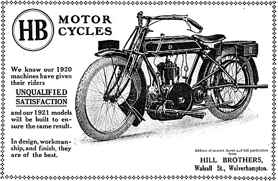 Hill Brothers Motorcycles - HB Motorcycles 1920 Advert           