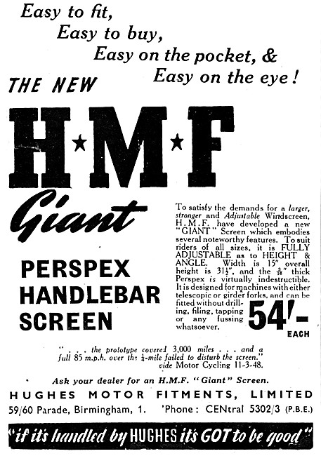 HMF Perspex Motor Cycle Handlebar Screen 1950 Advert             