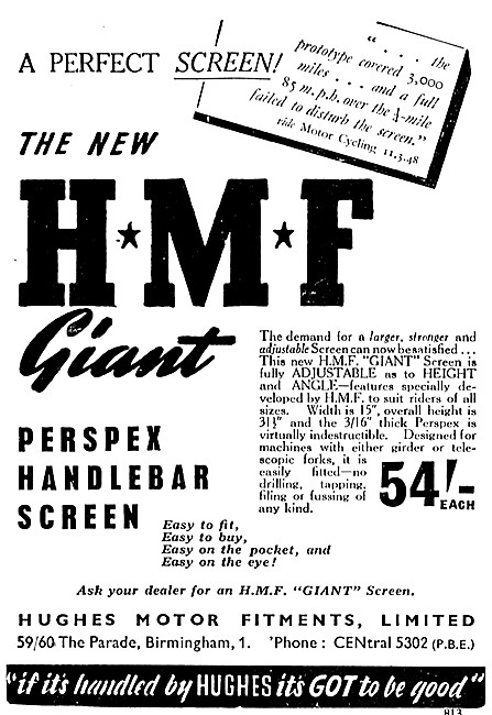HMF Giant Perspex Motor Cycle Handlebar Windscreen               