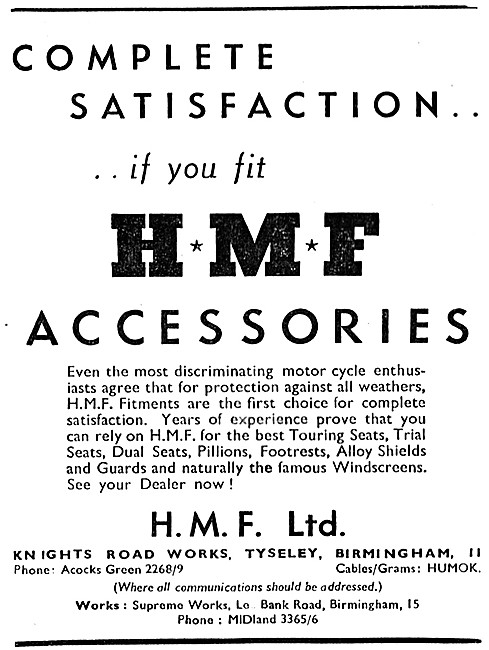 HMF Motor Cycle Accessories 1951                                 