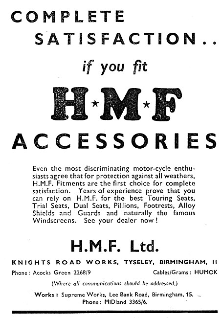 HMF Motor Cycle Accessories                                      