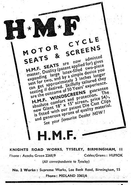 HMF  Motor Cycle Seats & Windscreens                             
