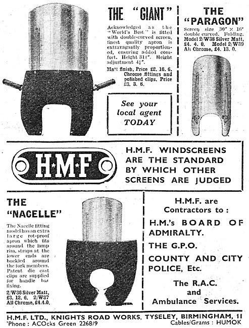 HMF Motor Cycle Windscreens 1956 Styles                          