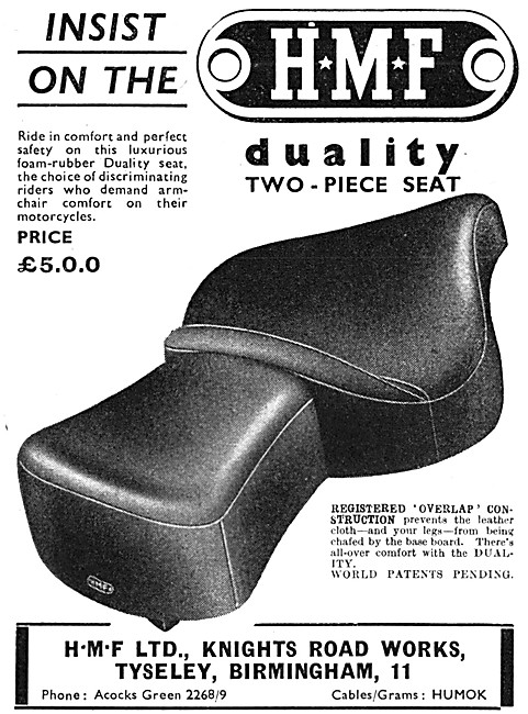 HMF Duality Two-Piece Motor Cycle Seat 1954                      