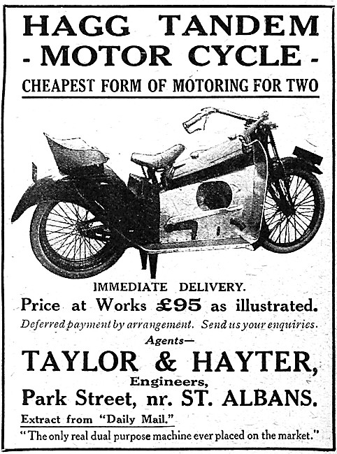 1921 Hagg Tandem Motor Cycle                                     