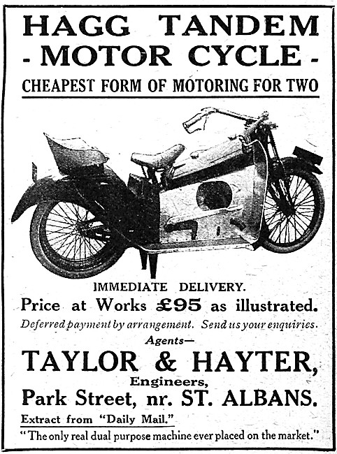 1921 Hagg Tandem Motor Cycle                                     
