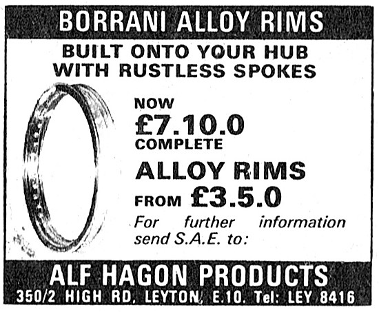 Alf Hagon Motorcycle Parts - Hagon Borrani Alloy Rims            