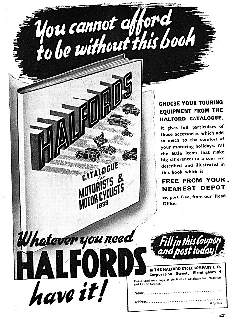 Halfords Motor Cycle Accessories 1938 Advert                     