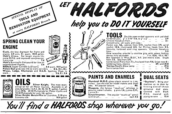 Halfords Motor Cycle Accessories 1958 Advert                     