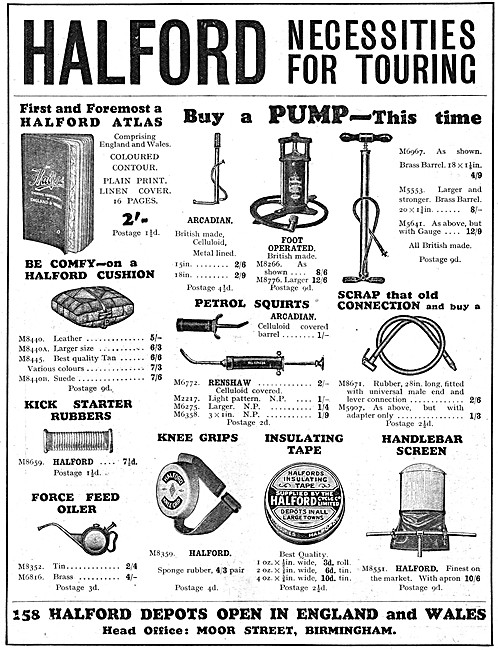 Halfords Motor Cycle Accessories 1927 Catalogue Items            