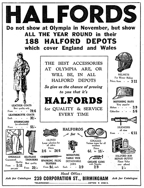 Halfords Motor Cycle Clothing 1930 Styles                        