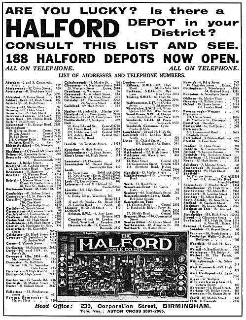 1930 Geographical List Of Halfords Stores                        