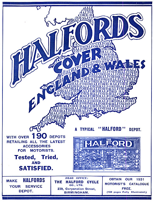 Halfords Motor Cycle Parts & Accessories 1931 Advert             