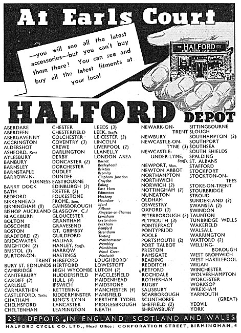 Halfords Store Locations 1938                                    