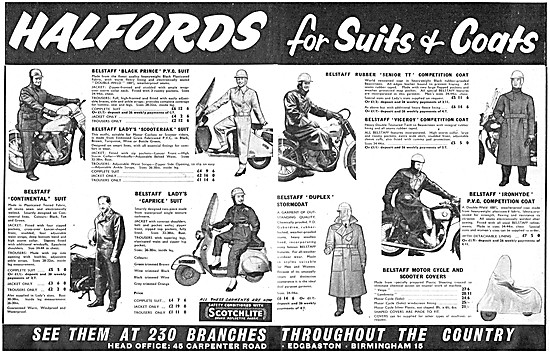 The 1958 Range Of Halfords Motor Cycle Clothing                  
