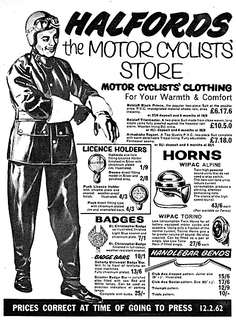 Halfords Motorcycle Accessories 1962                             