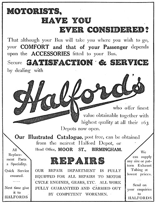 Halfords Motor Cycle Parts & Servicing 1928                      