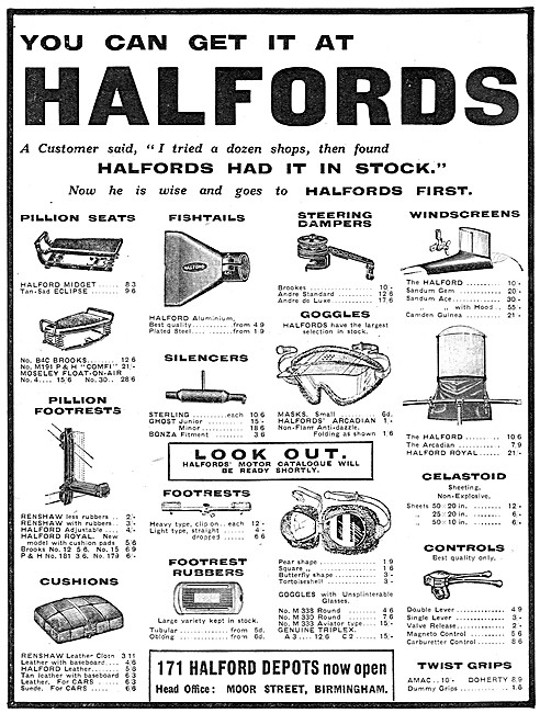1929 Halfords Motor Cycle Products Advert                        