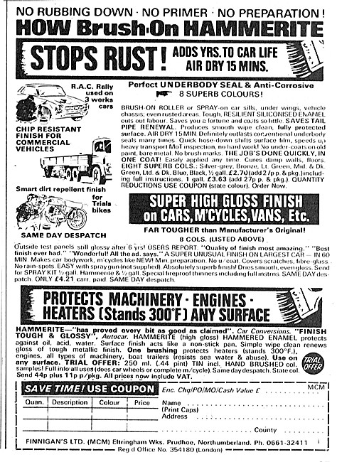 Hammerite Anti-Rust Brush-On Fluid 1974 Advert                   