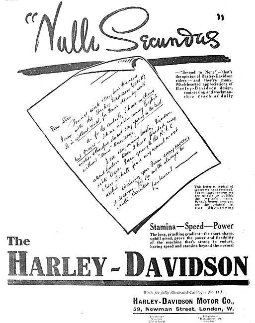 Harley-Davidson Motorcycles 1915 Advert                          