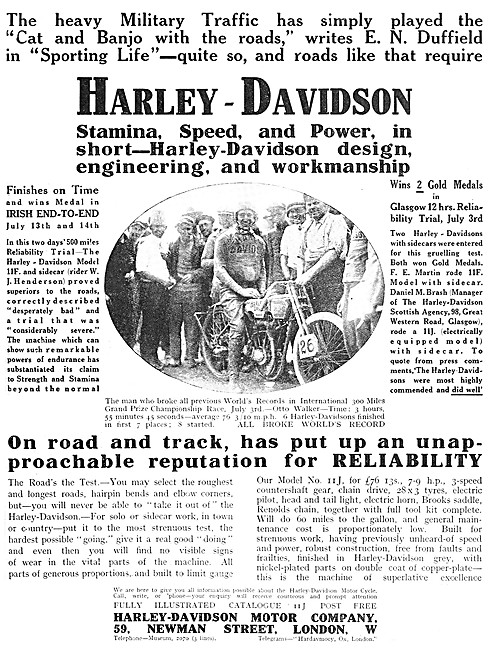 1915 Harley-Davidson Motor Cycle Advert                          