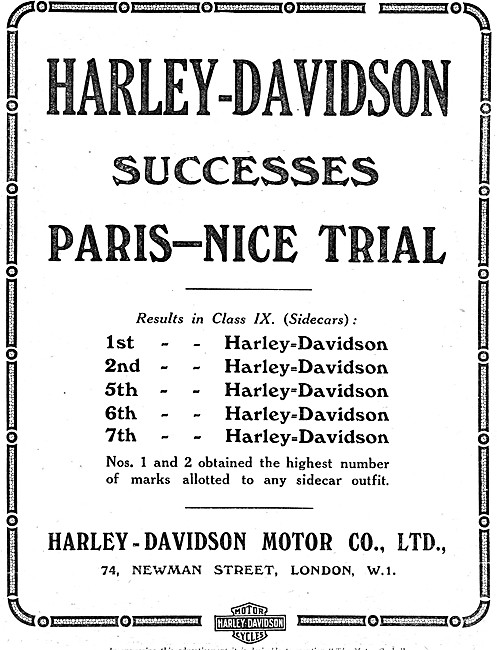 1920 Harley-Davidson Paris-Nice Trial Sidecar Class Winners      