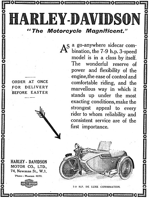 1921 Harley-Davidson 7-9 hp 3 Speed Motor Cycle                  