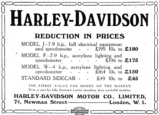 Harley-Davidson UK Price List 1921                               