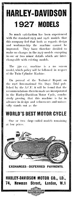 1926 Harley-Davidson Motor Cycles                                
