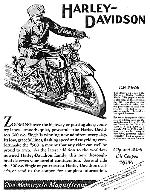 Harley-Davidson 500 cc Single  1929 Advert                       