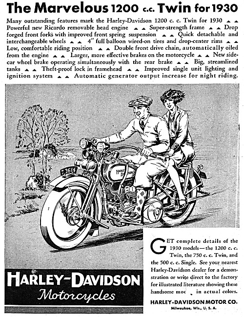 1930 Harley-Davidson 1200 cc Twin Motor Cycle                    