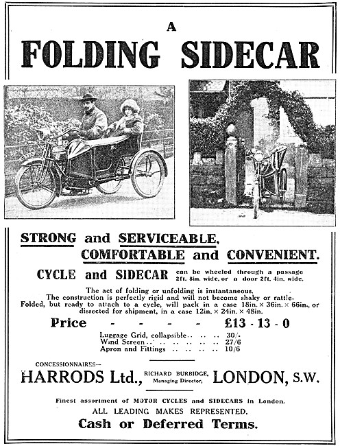 Harrods Motorcycles & Sidecars - The 1913 Folding Sidecar        