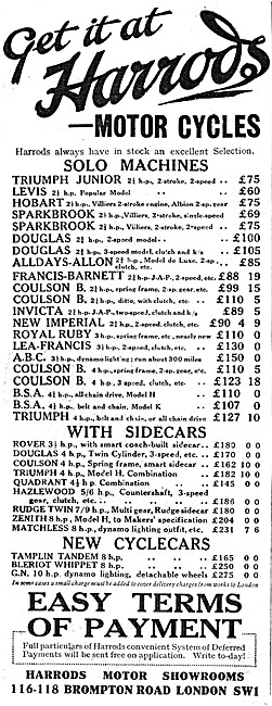 Harrods Motorcycle, Cycxlecar & Three Wheeler Sales              