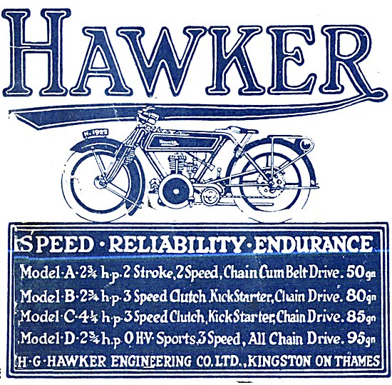 The 1922 Hawker Motor Cycle Range - Hawker Models A- D           