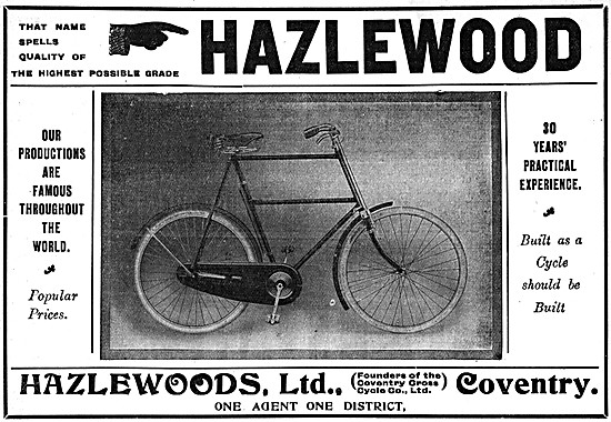 1906 Hazlewoods Cycles Advert                                    