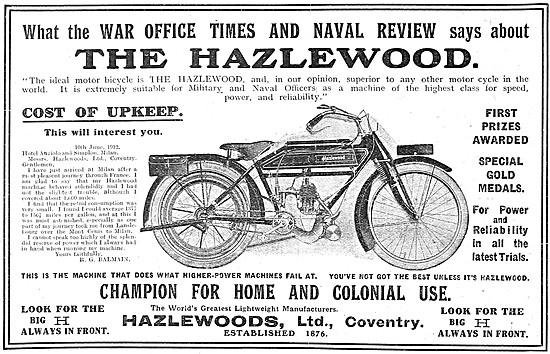Hazlewoods Motor Cycles - The 1912 Hazlewood                     