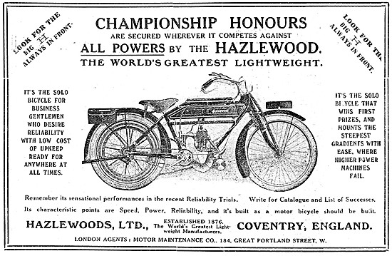 1912 Hazlewood Motor Cycles                                      