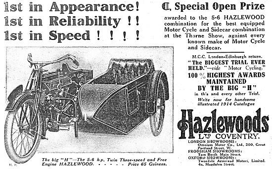 1914 Hazlewood Big H 6 hp Motor Cycle                            