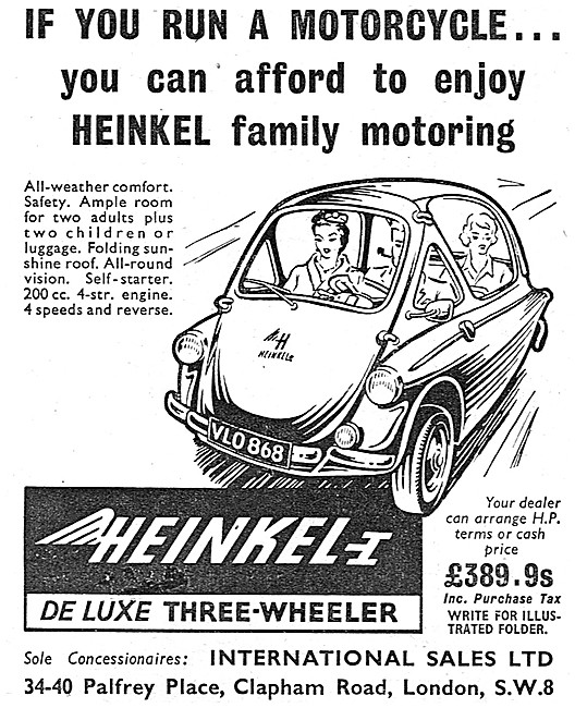 Heinkel Bubble Cars - Heinkel De Luxe Three Wheeler              