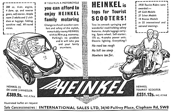 1960 Heinkel Deluxe Three Wheeler - Heinkel Tourist Motor Scooter