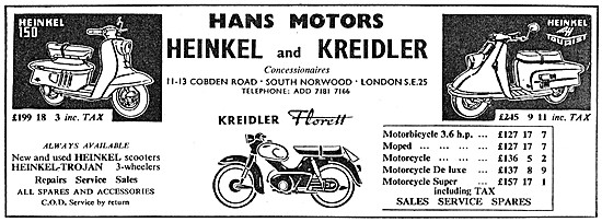 Heinkel 150 Motor Scooter - Heinkel Tourist - Kreidler Florett   