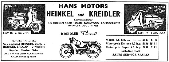 Hans Motors Concessionares For Heinkel & Kreidler Motor Scooters 
