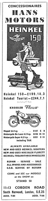Heinkel Tourist 150 cc Motor Scooter -  Kreidler Floret Moped    