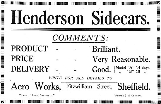 1920 Henderson Model B Sidecar Advert                            