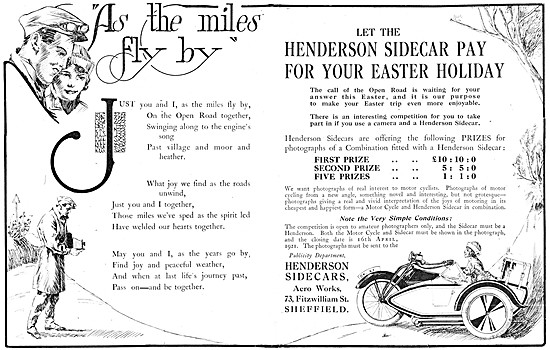 1921 Henderson Sidecars Advert                                   