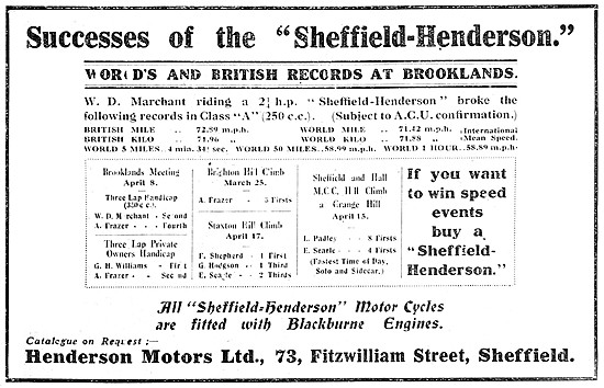 Sheffield-Henderson Blackburne Motor Cycles                      