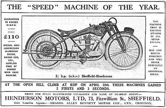 1922 Sheffield-Henderson Motor Cycles                            