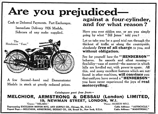 Henderson Four Motor Cycle 1926 Advert                           