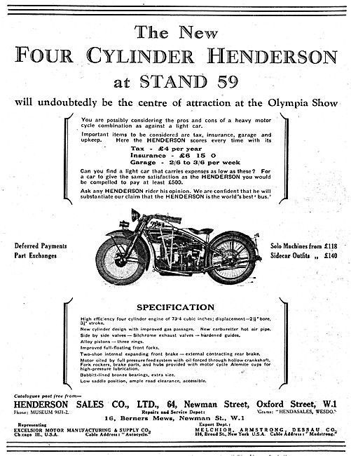 Henderson Motor Cycles 1929 Models                               
