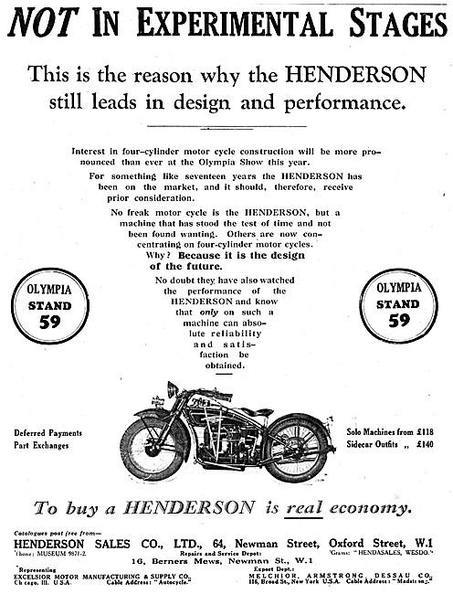 1928 Henderson 4 Cylinder Motor Cycle                            